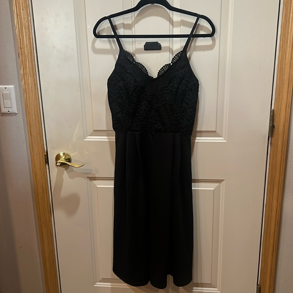 Grace Karin midi spaghetti strap black lace dress